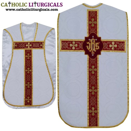 New white chasuble fiddleback - chasuble,