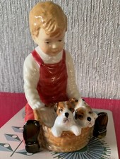 PARAGON BONE CHINA FIGURE BOY WITH TERRIER PUPPIES IN A BASKET RARE PERFECT