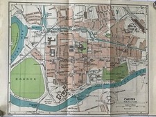 CHESTER 1939 Antique Street Map, England Bartholomew Cheshire Roodee Cathedral