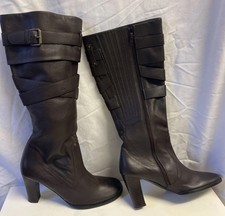 Legroom Leather Knee High Boots Wide Fit Size UK 6 E Buckle & Zip Up Autumn Stud