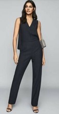 Designer REISS Marty jumpsuit size 12 --BRAND NEW-- navy V-neck back detail