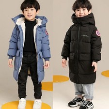 Autumn Winter Boys Hooded Coat Solid Color Long Style Warm Jacket Kids 2-10 Year