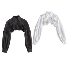 Puff Long Sleeve Detachable Blouse Retro False Collar Half Shirt Crop Top