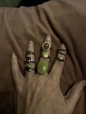 Set Of Nine Ladies Rings Silver Gold Costume