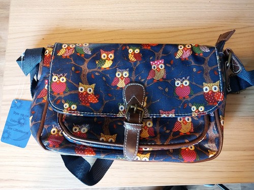 Blue vinyl cross bag owl - cross, bag,