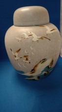 Large Grey Ginger Jar with Seagulls & sea hand painted designs -marked Ming B