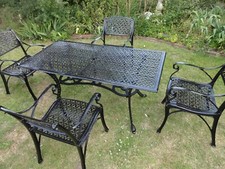 GARDEN FURNITURE~  LARGE SET ~TABLE AND 4 CARVER CHAIRS ~~HEAVY CAST ALUMINIUM ~