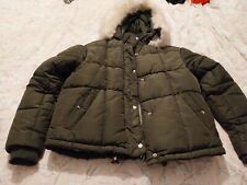 Size 10 Topshop Oversized Fur Lined Quilted Jacket Coat Parka Puffer Khaki 