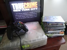 CRYSTAL ORIGINAL XBOX BUNDLE CONSOLE CONTROLLER LEADS & 10 GAMES CLEAN TESTED