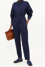 Isabel Marant Etoile Ruthel Navy Long Sleeve Cotton Jumpsuit EU 37 UK 8