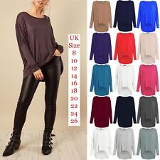 Womens Batwing Sleeve Oversized Lagenlook Baggy Off Shoulder High Low Jumper Top
