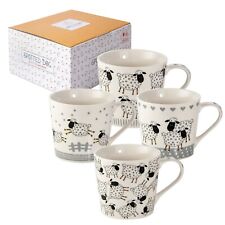 Mugs Sets of 4 Coffee Tea Cups Ceramic China Cute Sheep Themed Animal Gift 