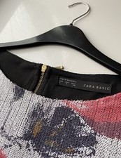 Stunning Zara White and Red Floral Sequin Dress Size EUR M Fit Approx 10/12