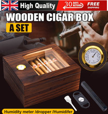 ✅Cedar Wood Cigar Humidor 20–50 Capacity Glass Top Hygrometer Humidifier Set✅