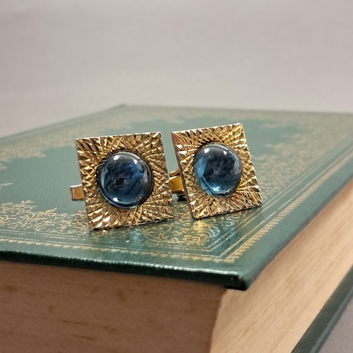 Blue glass vintage cufflinks - glass,
