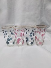Vintage Retro Drinking Glasses Polka Dot Gold Rimmed x4 #4403