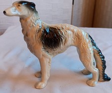 Ceramic Black & White Long Haired Lurcher Standing Dog Figure Ornament