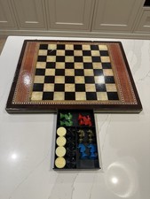 Vintage Garnier Cornil “Jeu des Petits Chevaux” & Checkers Chess Board c.1960