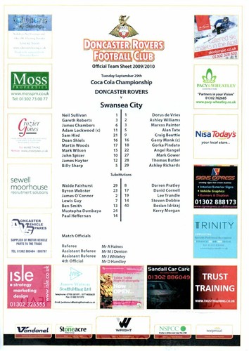 Team sheet doncaster - sheet,