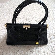 Pelle Di Giada Handbag Vtg Merci Marie Made Italy Black Genuine Ostrich Leather