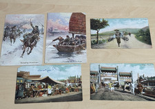 2 x Tuck's Life In China Postcards + 3 x Early 1900s Pigs to Market Street Pekin