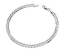 Sterling Silver 7.5 inch Curb Bracelet - Diamond Cut Finish - Solid 925 Silver