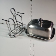 Butter Dish, Butter Keeper, Stainless Steel, Retro Style, and Toast Rack.