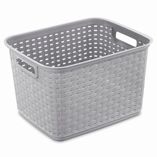 Tall Wicker-Look Basket, Cement Color, 15 x 12.25 x 9.375 In. - 12736A06