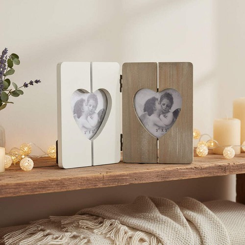 Wooden double heart photo - wooden,