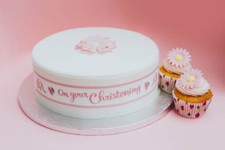 A4 Edible Decor Icing Sheet Christening Day Girl Baby Pink Ribbon Border Edge