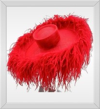 Marie Anne  red hat with ostrich feather boa style rim