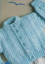 1719 BABY GIRL BOY DK TEXTURED CARDIGAN 16-22" VINTAGE KNITTING PATTERN COPY