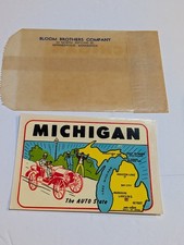Michigan Luggage Label The Auto State Vintage Travel Decal Ephemera