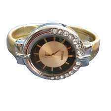 New Women's TERNER Gold Tone Bracelet Watch 7" hinged needs battery 