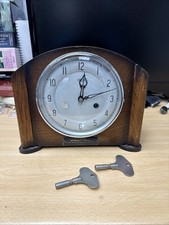 Vintage Smiths Enfield Wooden Mantel Clock + Keys (unsure If Works, House Clear)