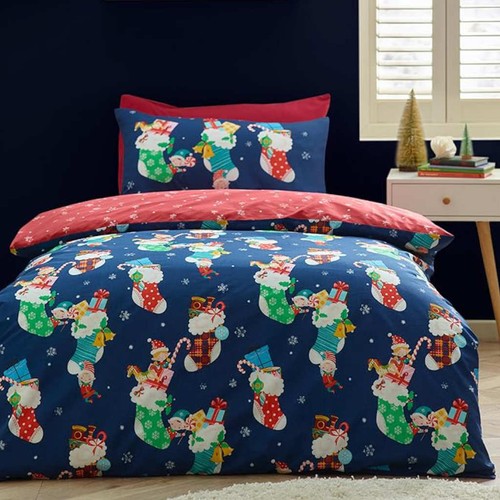 Christmas elves navy - elves, bedding
