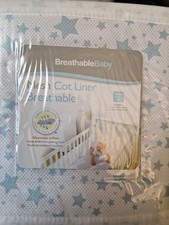 BNWT Breathable Baby Mesh Cot Liner. White, Blue Stars. Fits All Cot Sizes. Safe