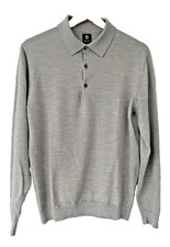 BOGGI Polo Shirt Merino Wool Grey Italian Extra Fine Knitted Size Med 52 cm