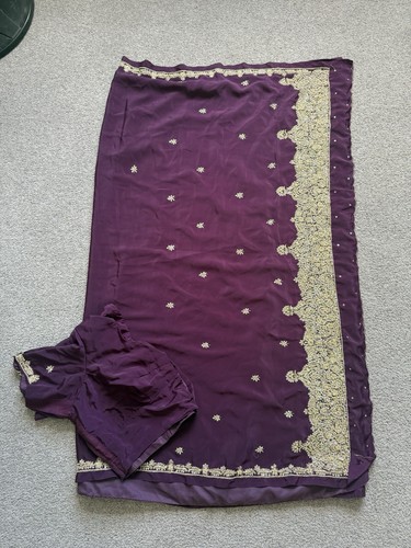 Dark purple and gold saree - purple,