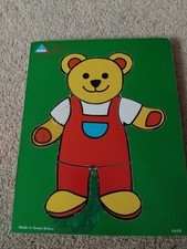 Vintage Early Learning Centre Wooden Puzzle Teddy Bear 6 piece Jigsaw 1980s ELC