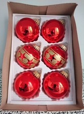 Vintage Boxed Red & Gold Star Glass Baubles Christmas Xmas Tree Decorations