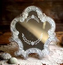 Antique Venetian Vanity or Wall Mirror Vintage Murano Glass Flowers