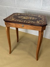 La Botteguccia Sorrento Italian Inlaid Walnut Mahogany Veneer Side Sewing Table
