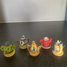 Vintage 1996 Tetley Tea Teapot House Ornament Collectable X 5