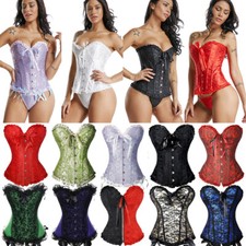 UK Women Sexy Party Bustier Boned Corset Sets Shaper Basques+Lingerie/Skirt 6~24