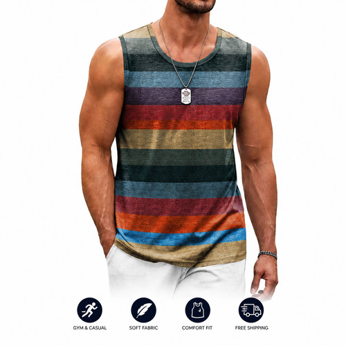 Men striped gym tank top - tank,