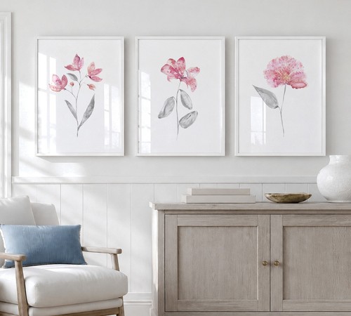 Watercolor pink flower - flower, wall