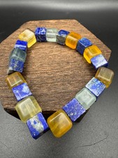 Crystal Bracelet Lapis Lazuli and Fluorite Square Beads Gemstone Jewellery 18/9C