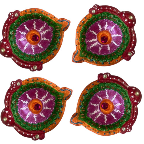Hand painted clay diya - clay,