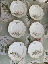 7 X Antique Vintage H&co Limoges French Plates Botanical Floral Pink Blue Gold